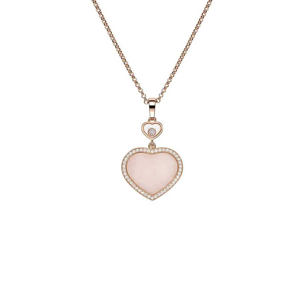 Chopard Happy Hearts 18ct Rose Gold Pink Opal and Diamond Pendant