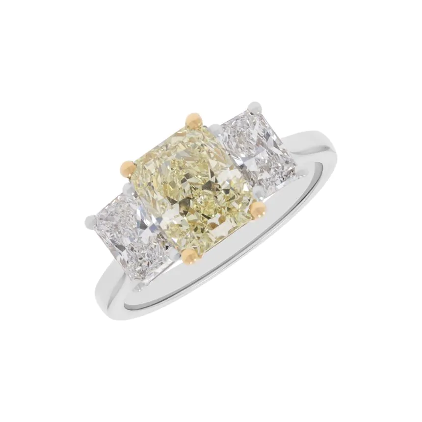 Platinum & 18ct Yellow Gold Three Stone Diamond & Yellow Diamond Ring