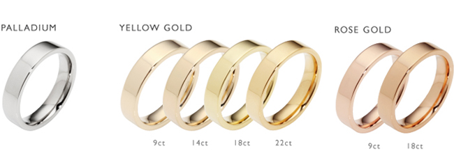 yellow gold and rose gold and palladium wedding rings