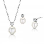 D.Ammo Pearl And Diamond Pendant And Earring Set